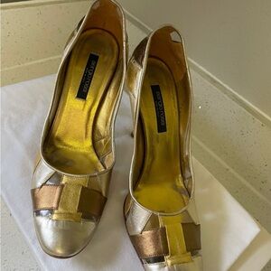 Sergio Rossi Gold and Silver Heels with Bronze Details
